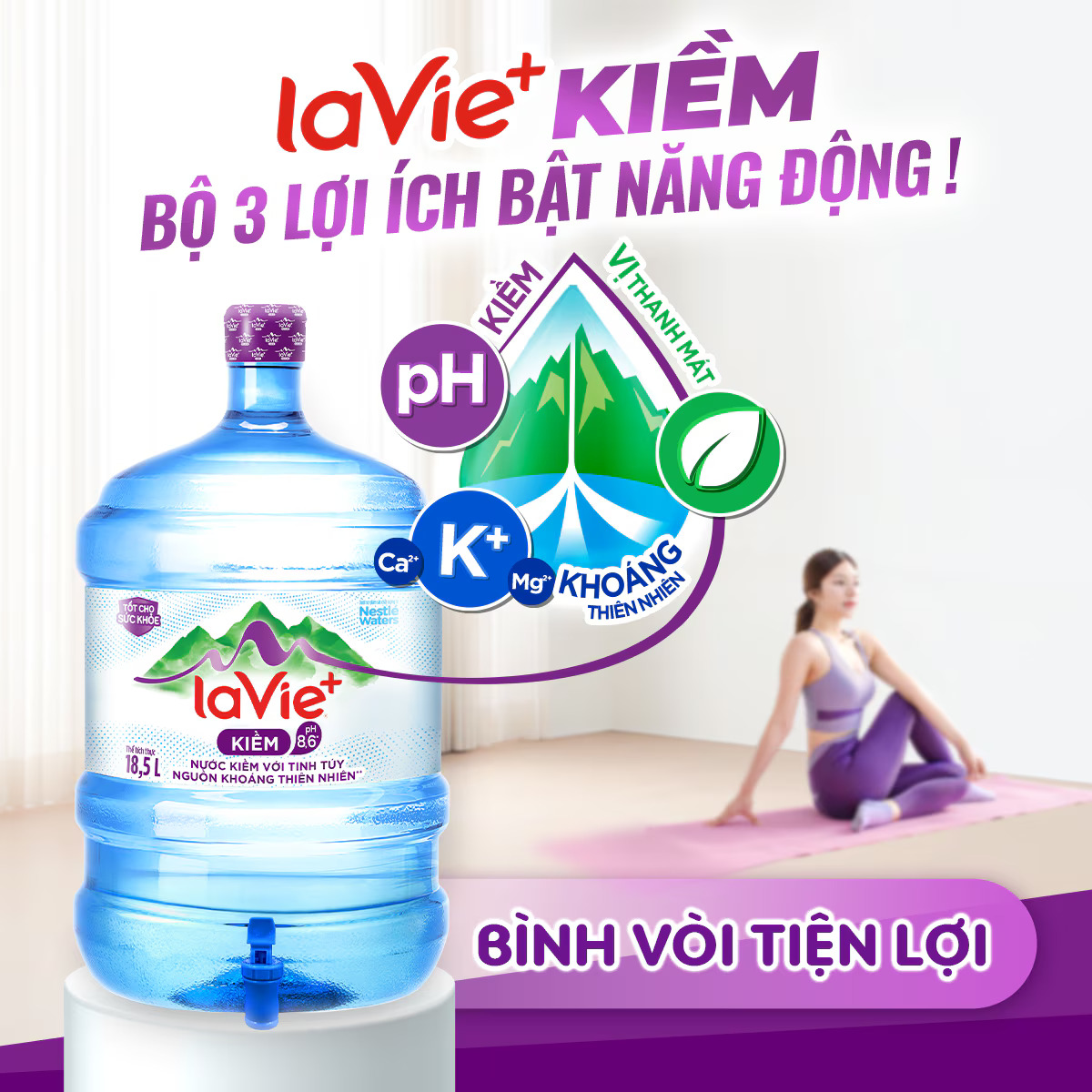 BÌNH NƯỚC LAVIE+ KIỀM CÓ VÒI 18.5L - La Vie+ Kiềm có khoáng thiên nhiên